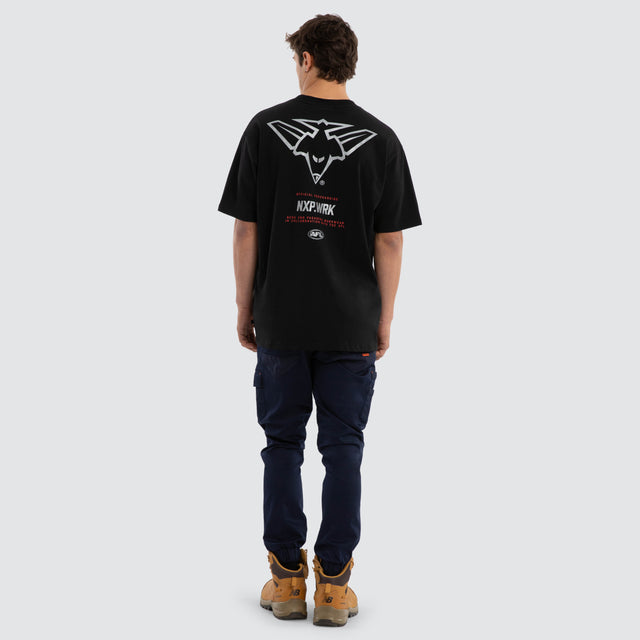 Model wears Essendon Bombers Union Tee Jet Black T-Shirts in Black - Image 5