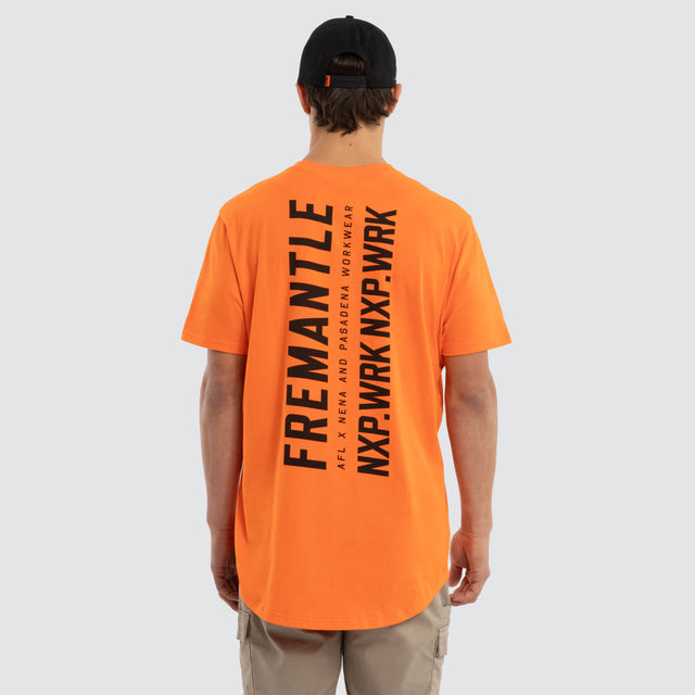 Model wears Fremantle Docker Ethic Tee Work Orange T-Shirts in Orange - Image 2