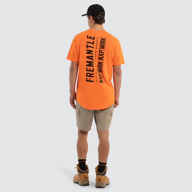 Model wears Fremantle Docker Ethic Tee Work Orange T-Shirts in Orange - Image 5