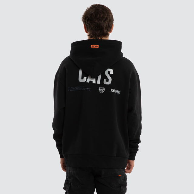 Model wears Geelong Cats Subject Hoodie Jet Black Hoodies in Black - Image 4