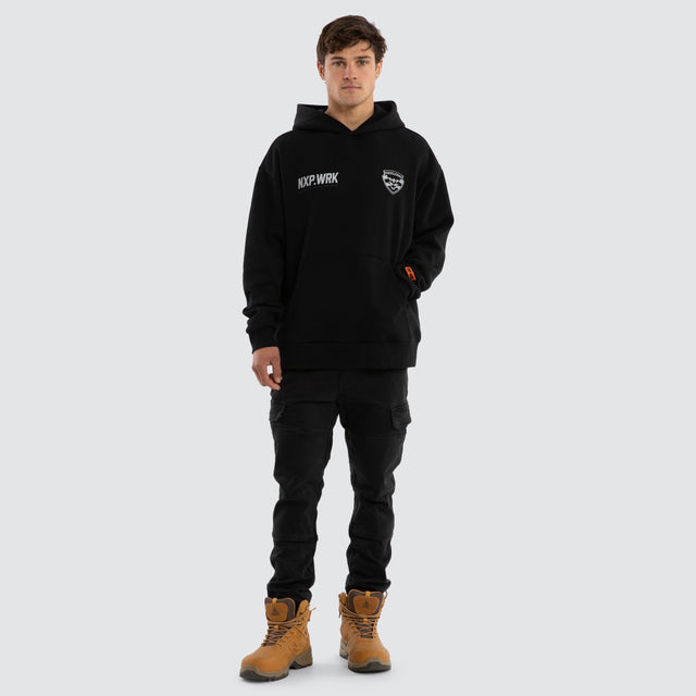 Model wears Geelong Cats Subject Hoodie Jet Black Hoodies in Black - Image 5