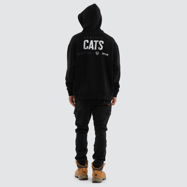 Model wears Geelong Cats Subject Hoodie Jet Black Hoodies in Black - Image 2