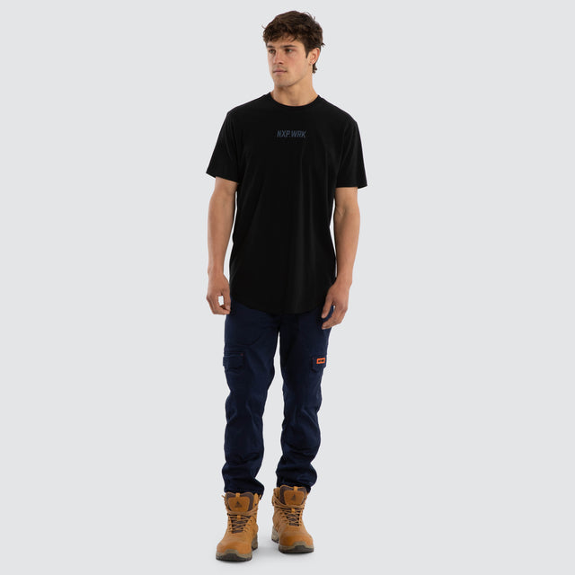 Model wears Geelong Cats Legal Tee Jet Black T-Shirts in Black - Image 3