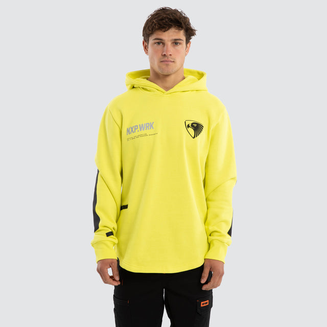 Model wears Hawthorn Hawks Admission Hoodie Yellow Hoodies in Yellow - Image 1