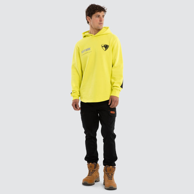 Model wears Hawthorn Hawks Admission Hoodie Yellow Hoodies in Yellow - Image 3