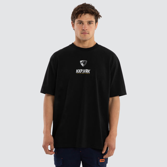 Model wears Hawthorn Hawks Union Tee Jet Black T-Shirts in Black - Image 1