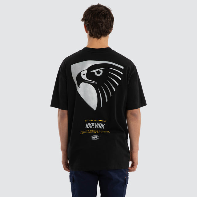 Model wears Hawthorn Hawks Union Tee Jet Black T-Shirts in Black - Image 2