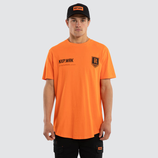 Model wears Port Adelaide Power Ethic Tee Work Orange T-Shirts in Orange - Image 1