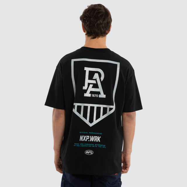 Model wears Port Adelaide Power Union Tee Jet Black T-Shirts in Black - Image 2