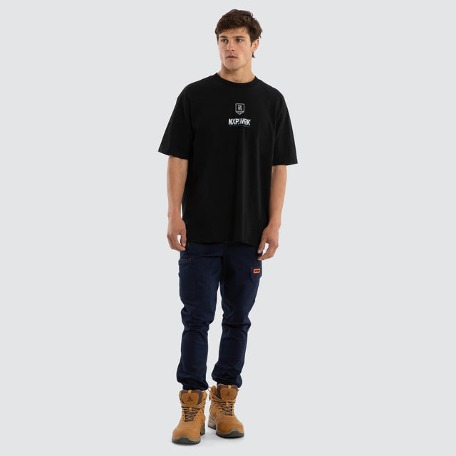 Model wears Port Adelaide Power Union Tee Jet Black T-Shirts in Black - Image 3
