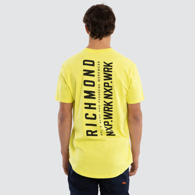 Model wears Richmond Tigers Ethic Tee Yellow T-Shirts in Yellow - Image 2