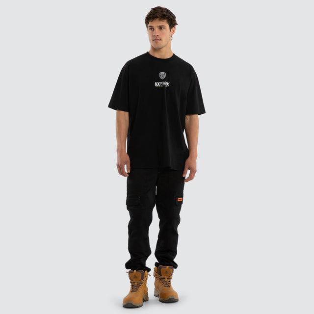 Model wears Richmond Tigers Union Tee Jet Black T-Shirts in Black - Image 5