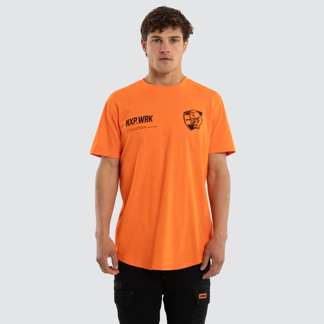 Model wears Western Bulldogs Ethic Tee Work Orange T-Shirts in Orange - Image 1