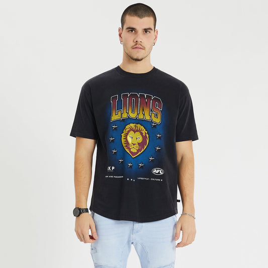 Brisbane Lions Box Fit Scoop T-Shirt Mineral Black