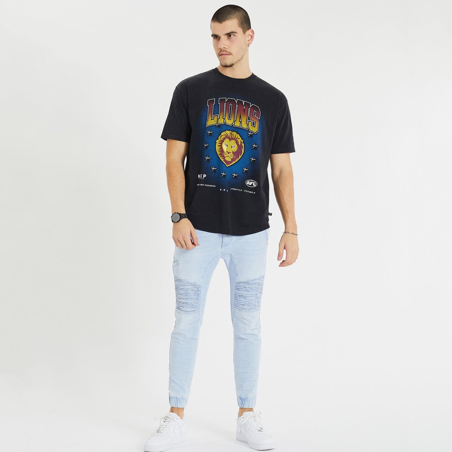 Brisbane Lions Box Fit Scoop T-Shirt Mineral Black