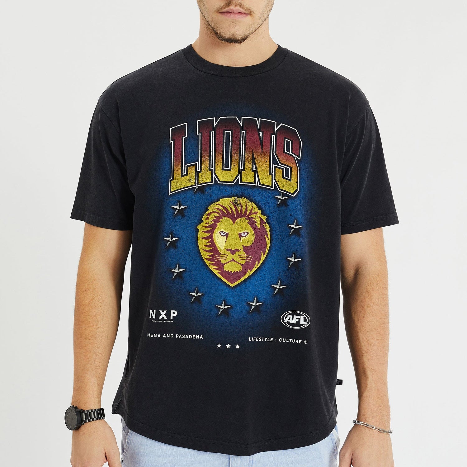 Brisbane Lions Box Fit Scoop T-Shirt Mineral Black