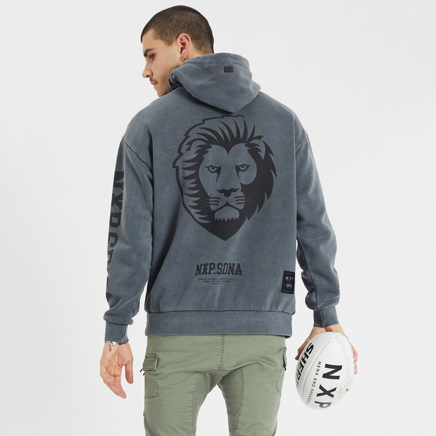 Brisbane Lions Relaxed Hoodie Pigment Charcoal