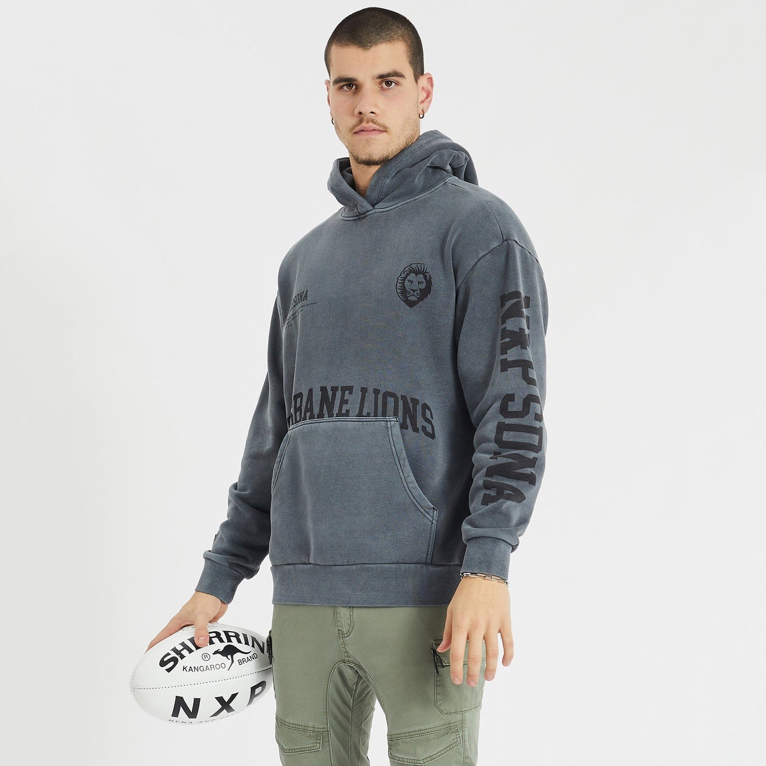 Brisbane Lions Relaxed Hoodie Pigment Charcoal