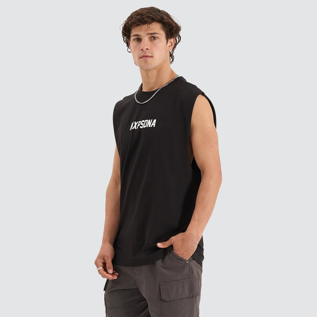 Cautionary Scoop Back Muscle Tee Jet Black