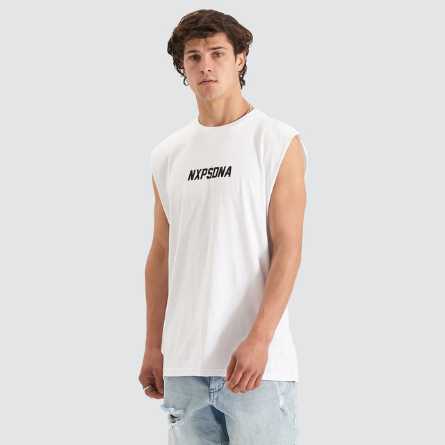 Cautionary Scoop Back Muscle Tee White