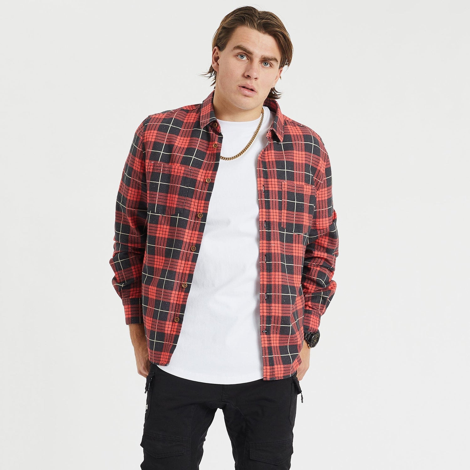 Charge Casual Long Sleeve Shirt Red Check