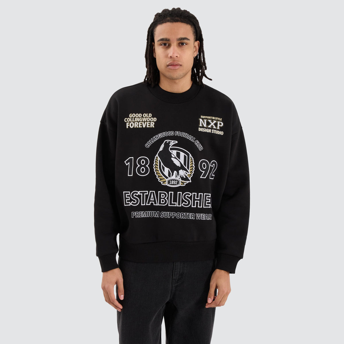 Collingwood Magpies NXP x AFL Box Fit Sweater in Jet Black | NXP