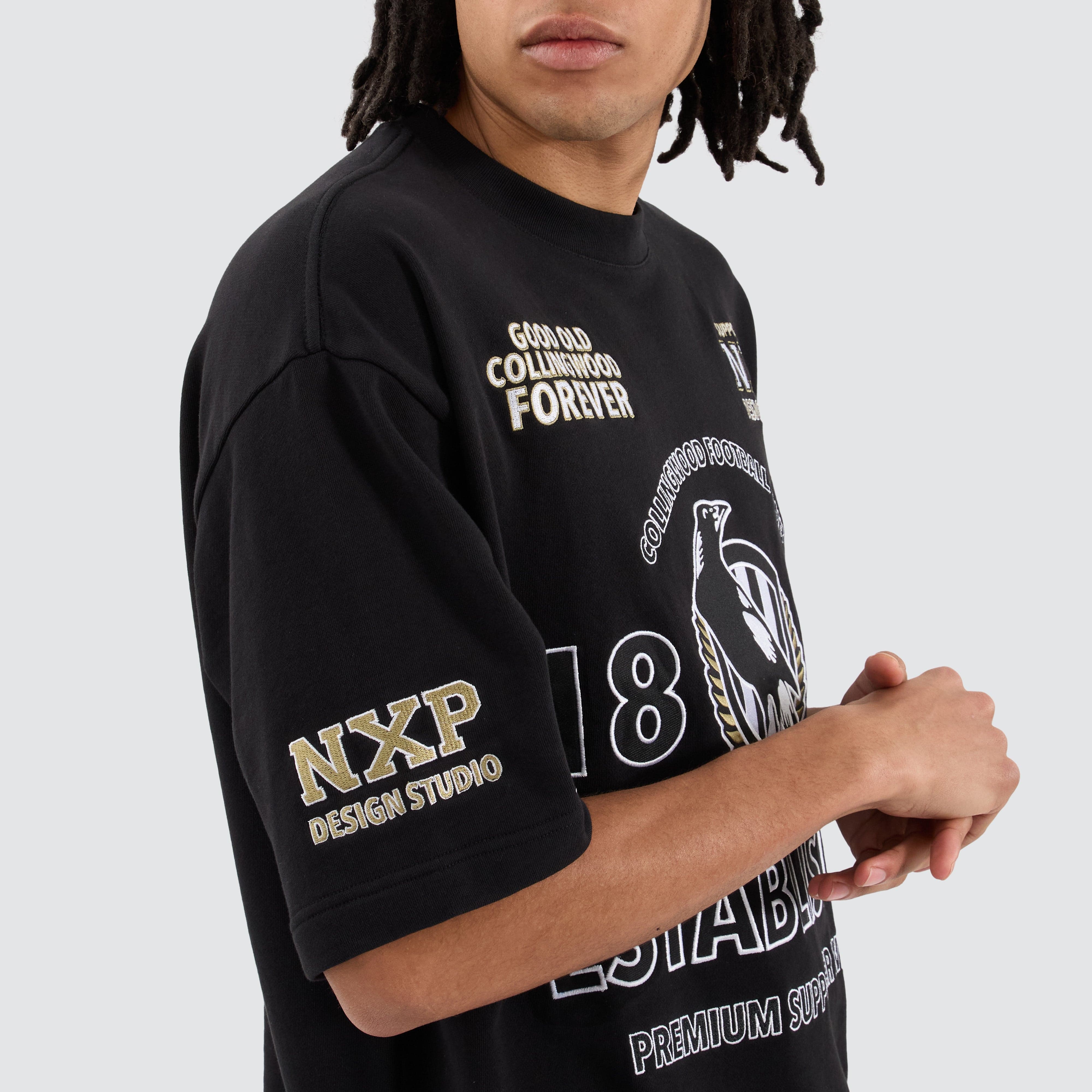 Collingwood Magpies NXP x AFL Mega Loop Back Tee in Jet Black | NXP