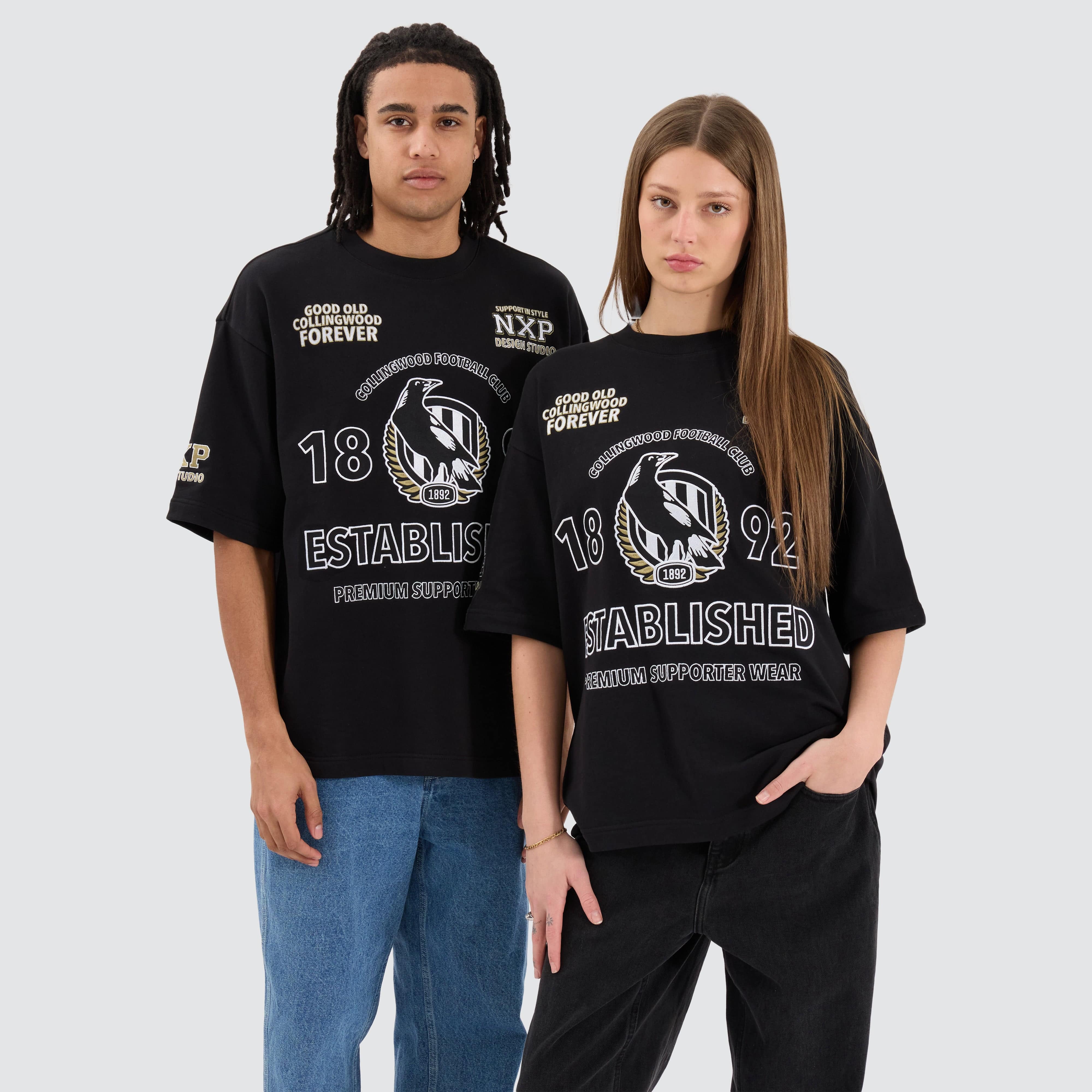 Collingwood Magpies NXP x AFL Mega Loop Back Tee in Jet Black | NXP