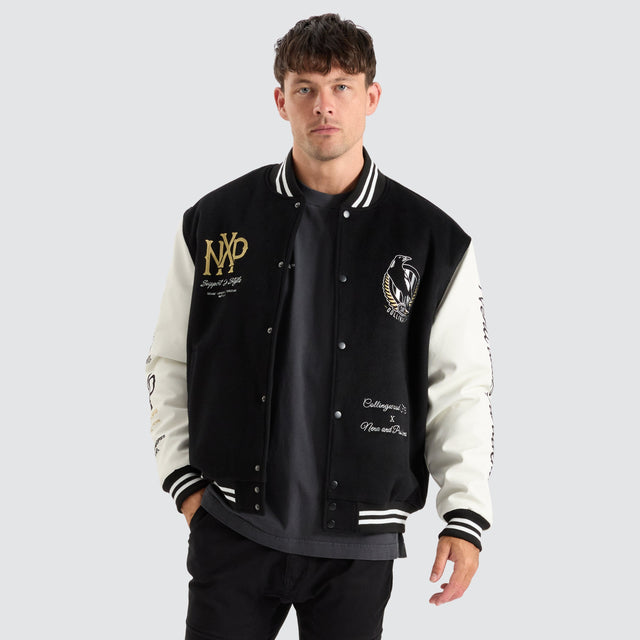 Collingwood Magpies AFL Varsity Jacket Jet Black