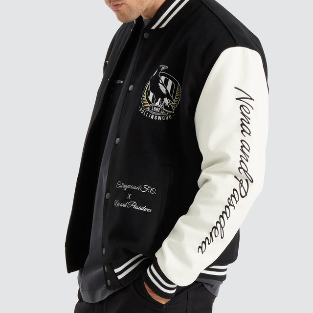 Collingwood Magpies AFL Varsity Jacket Jet Black