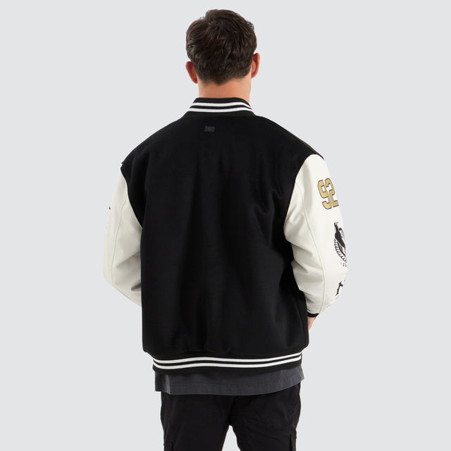 Collingwood Magpies AFL Varsity Jacket Jet Black