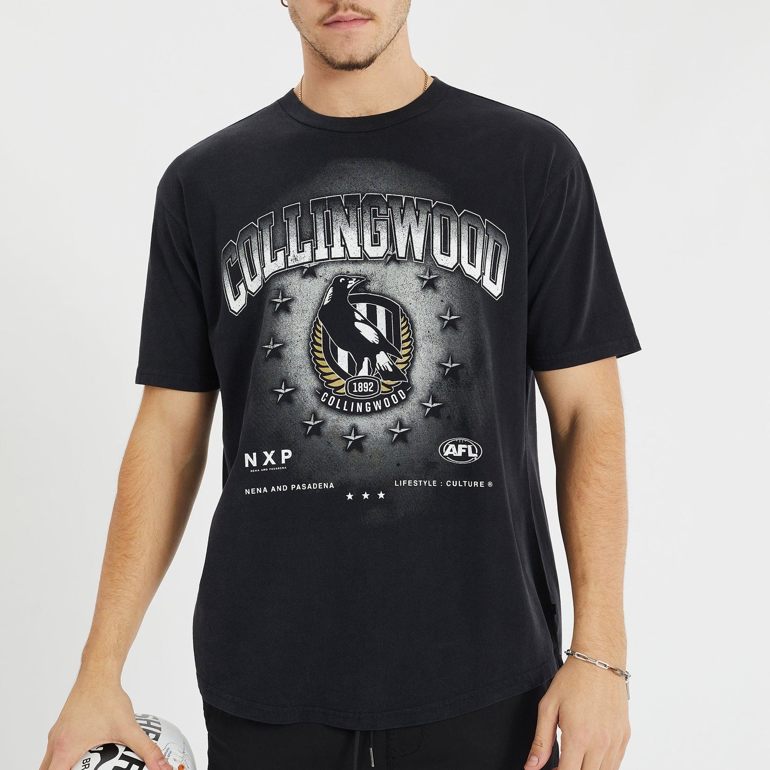 Collingwood Magpies Box Fit Scoop T-Shirt Mineral Black