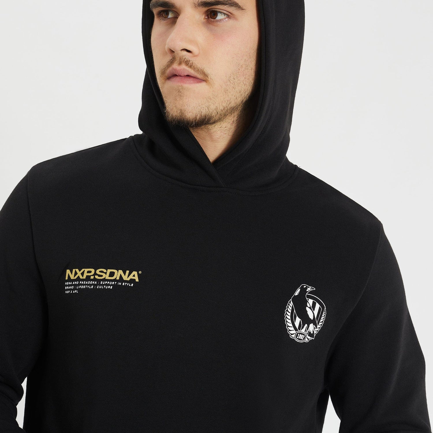 Collingwood Magpies Curved Hem Hoodie Jet Black