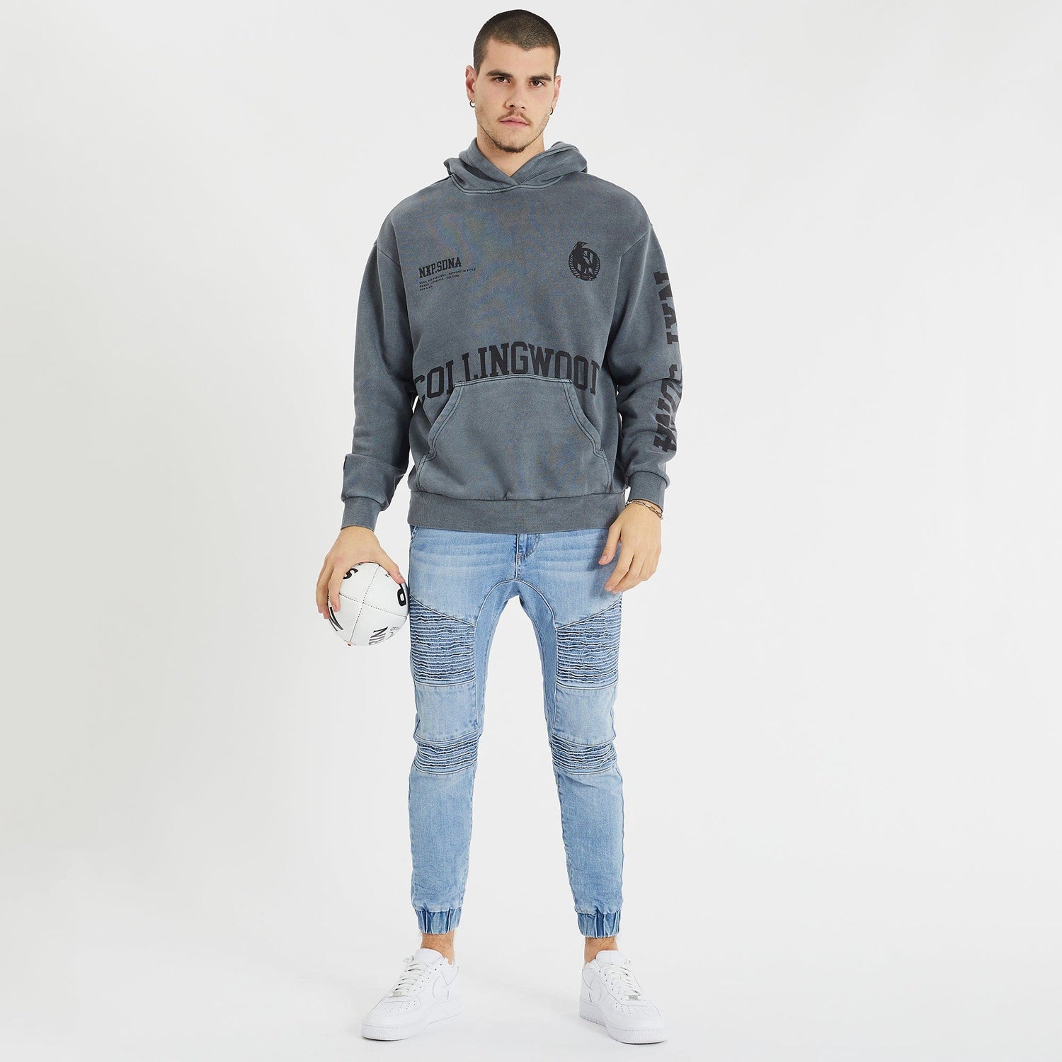 Collingwood Magpies Relaxed Hoodie Pigment Charcoal