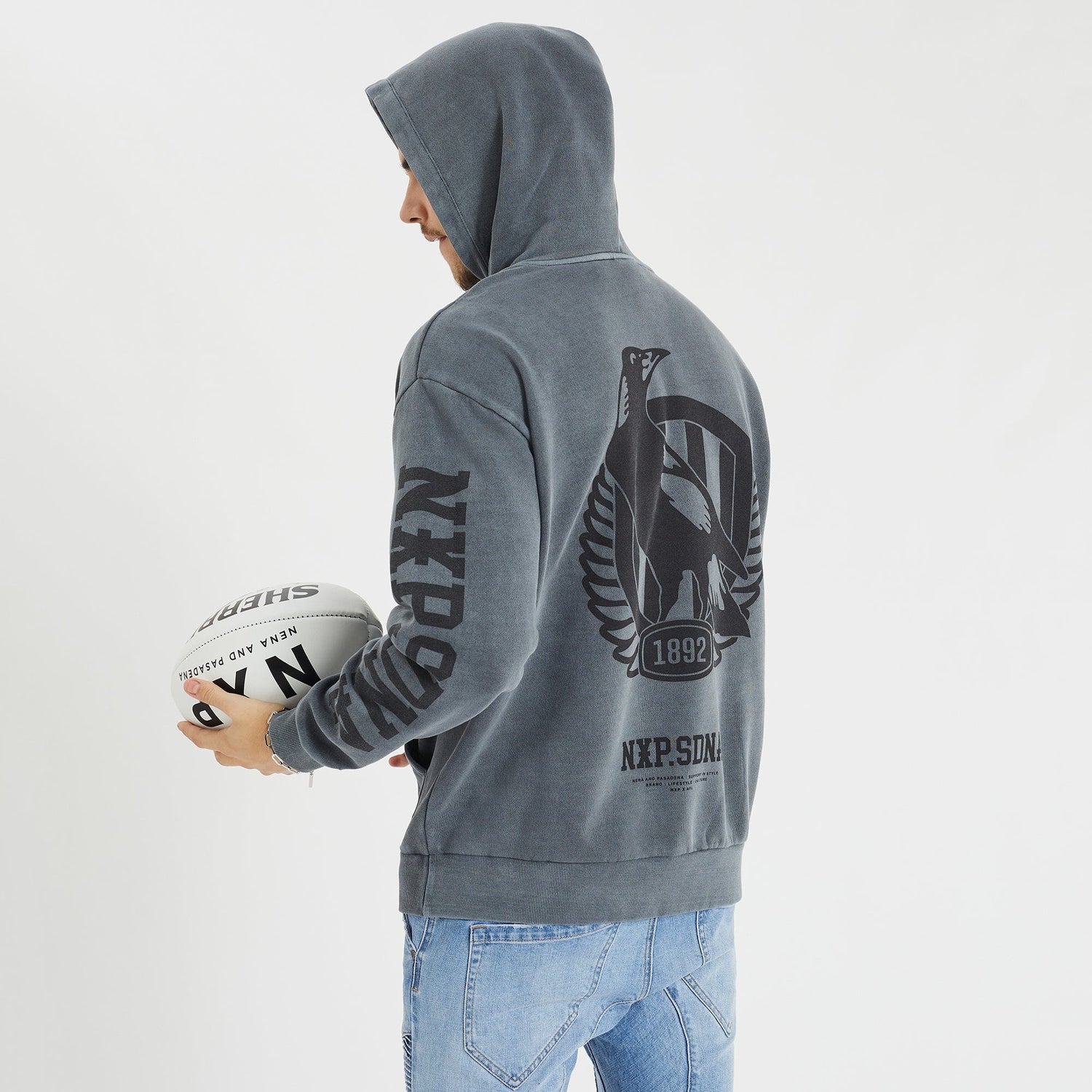 Collingwood Magpies Relaxed Hoodie Pigment Charcoal