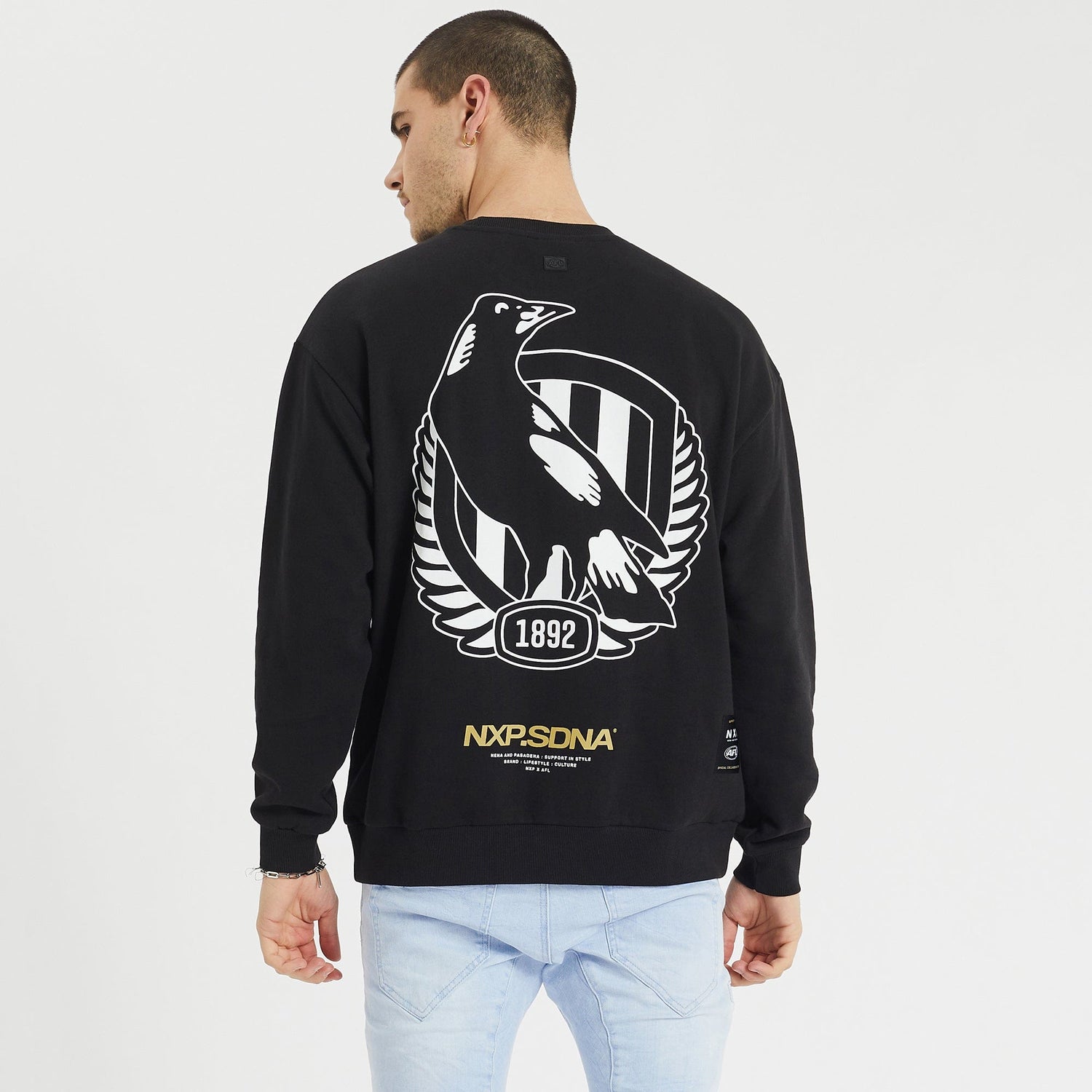 Collingwood Magpies Relaxed Jumper Jet Black