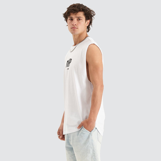 Dynamite Scoop Back Muscle Tee White