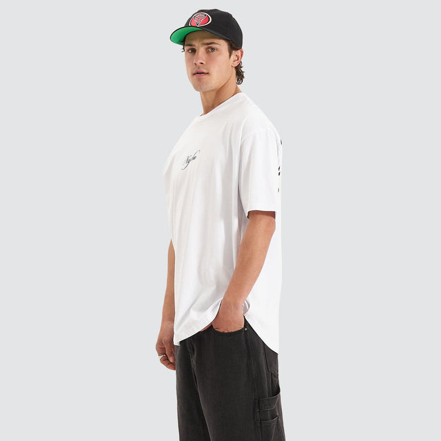 Encrypted Heavy Box Fit Scoop Tee White