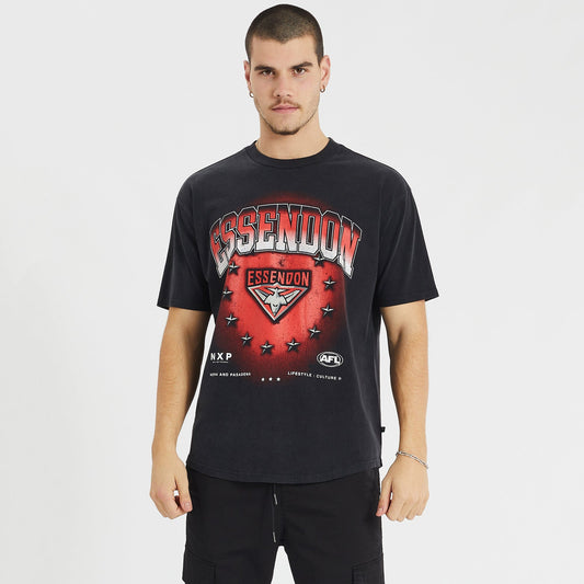 Essendon Bombers Box Fit Scoop T-Shirt Mineral Black