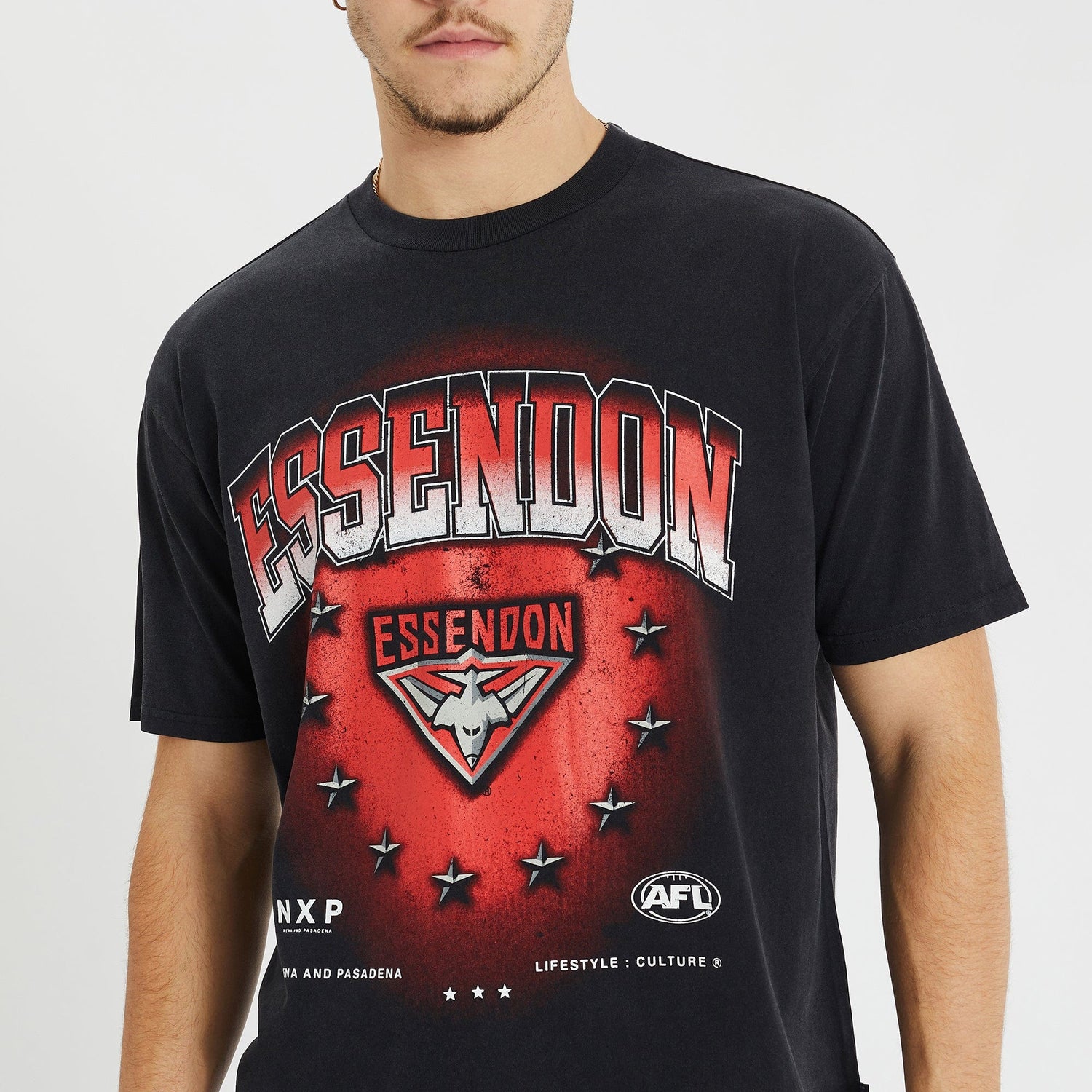 Essendon Bombers Box Fit Scoop T-Shirt Mineral Black