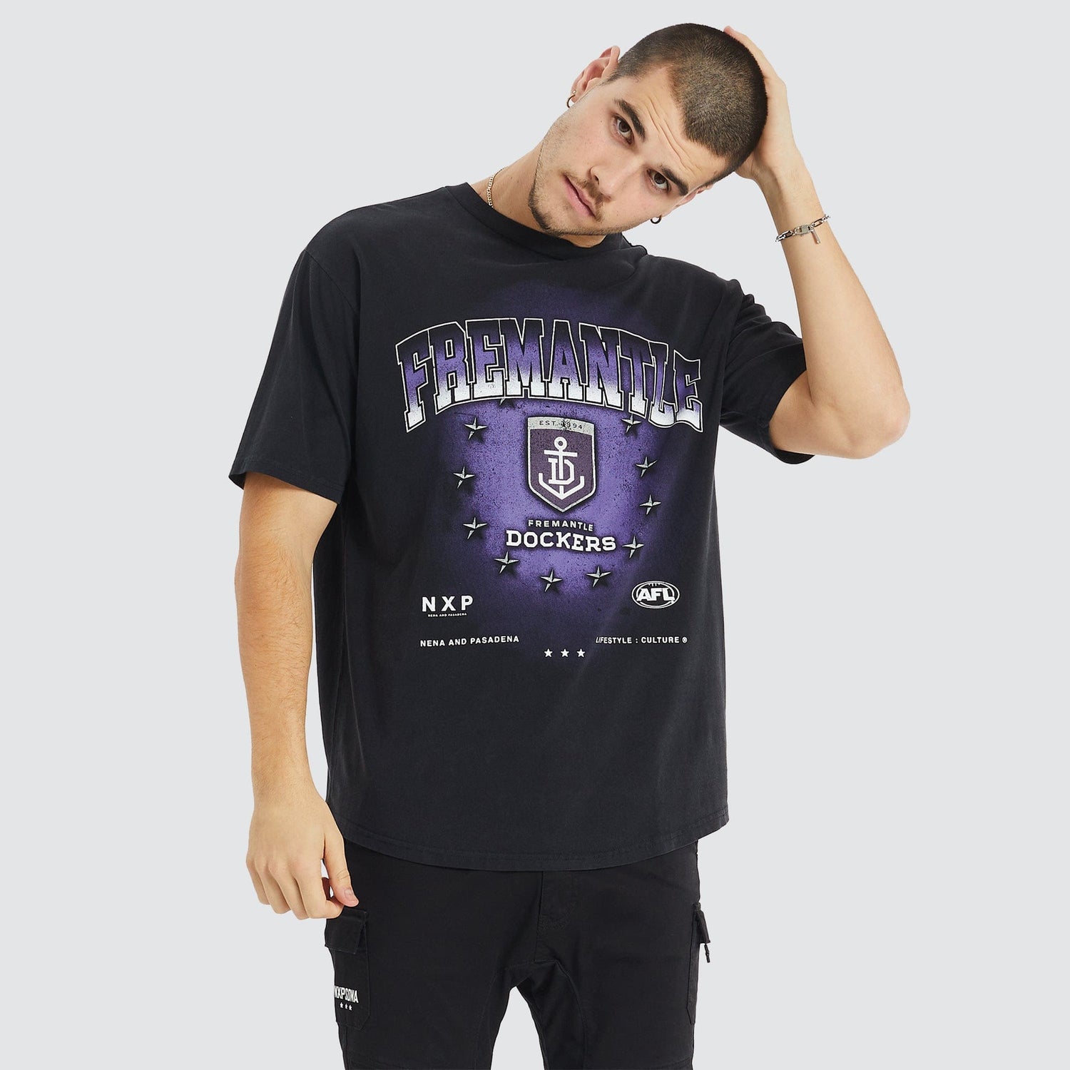 Fremantle Dockers Box Fit Scoop T-Shirt Mineral Black