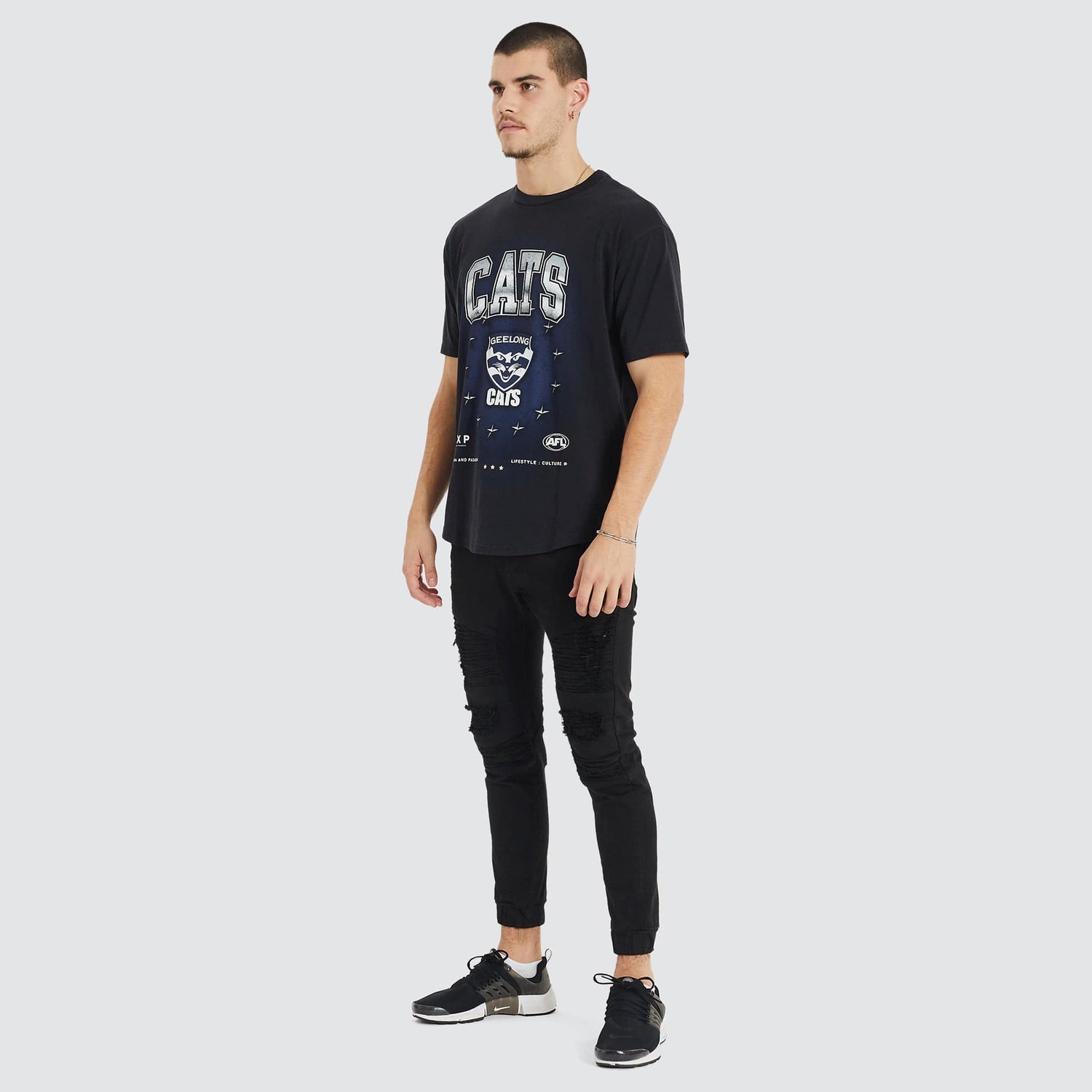 Geelong Cats Box Fit Scoop T-Shirt Mineral Black