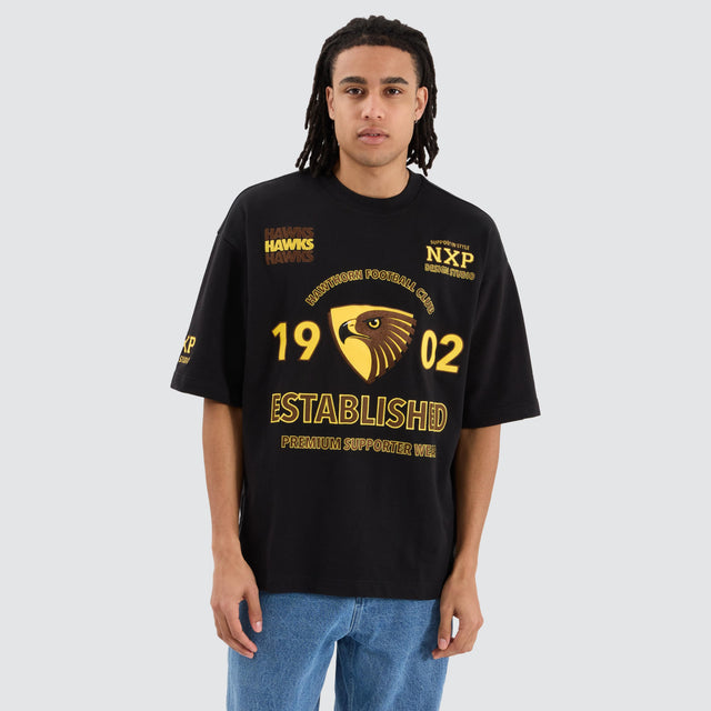 Hawthorn Hawks AFL Mega Loop Back Tee Jet Black