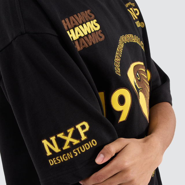 Hawthorn Hawks AFL Mega Loop Back Tee Jet Black