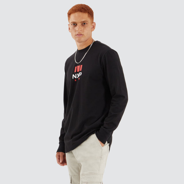 Line Dual Curved Long Sleeve Tee Jet Black