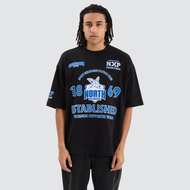 North Melbourne Kangaroos AFL Mega Loop Back Tee Jet Black