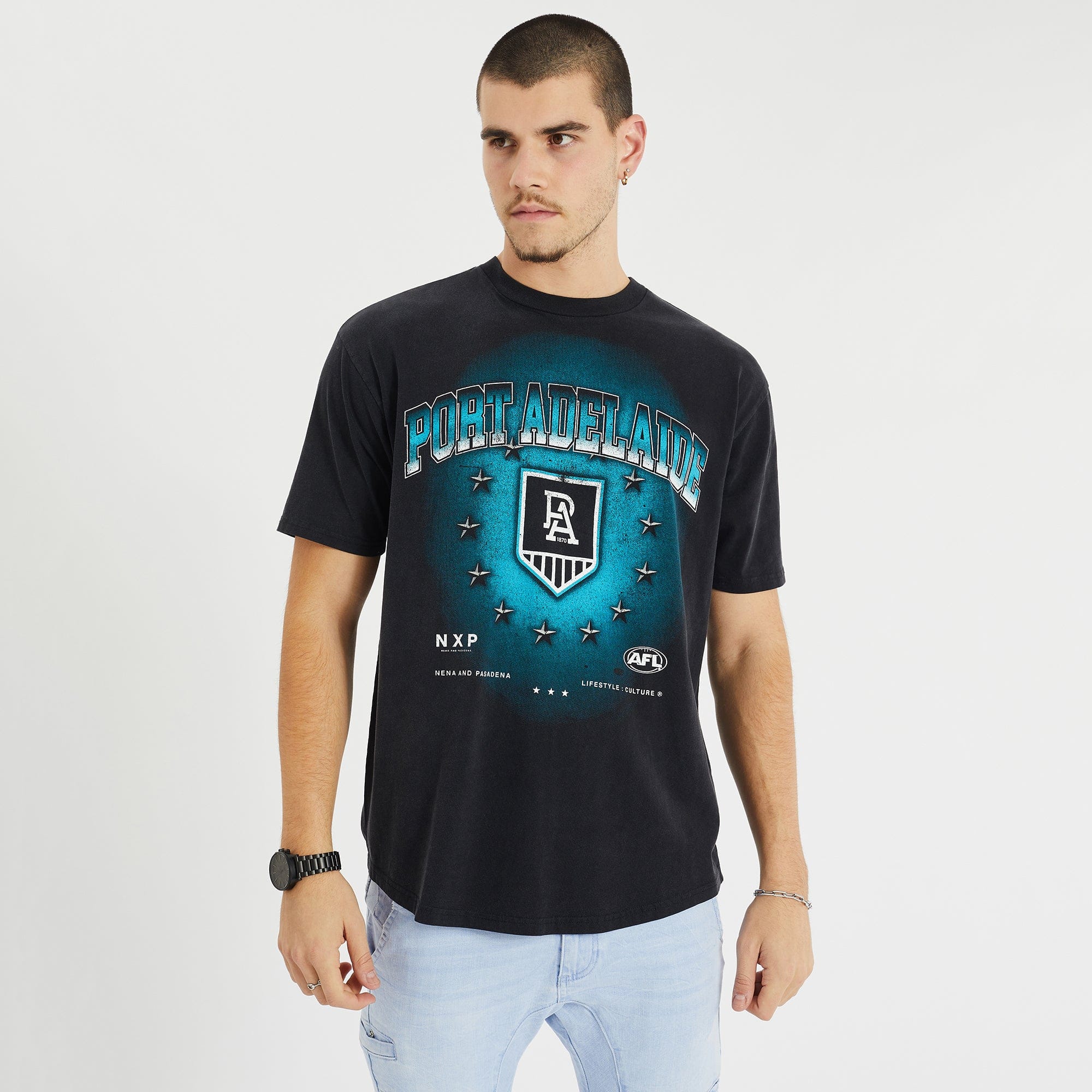 Port Adelaide Box Fit Scoop T-Shirt in Mineral Black |Nena and Pasadena ...