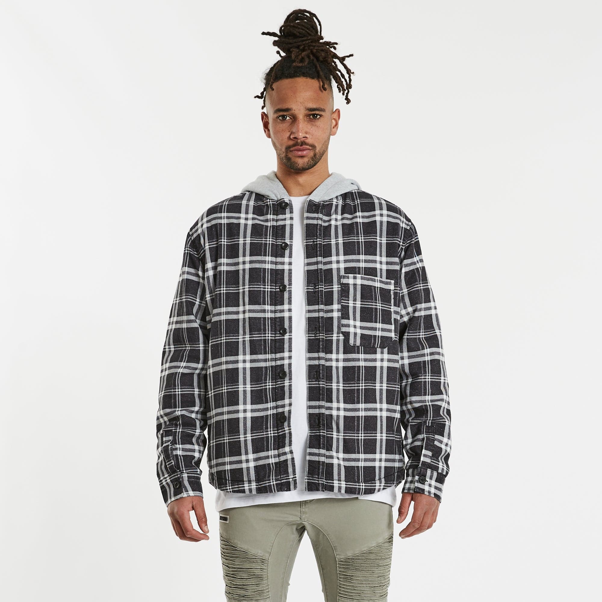 Black and clearance white hooded flannel