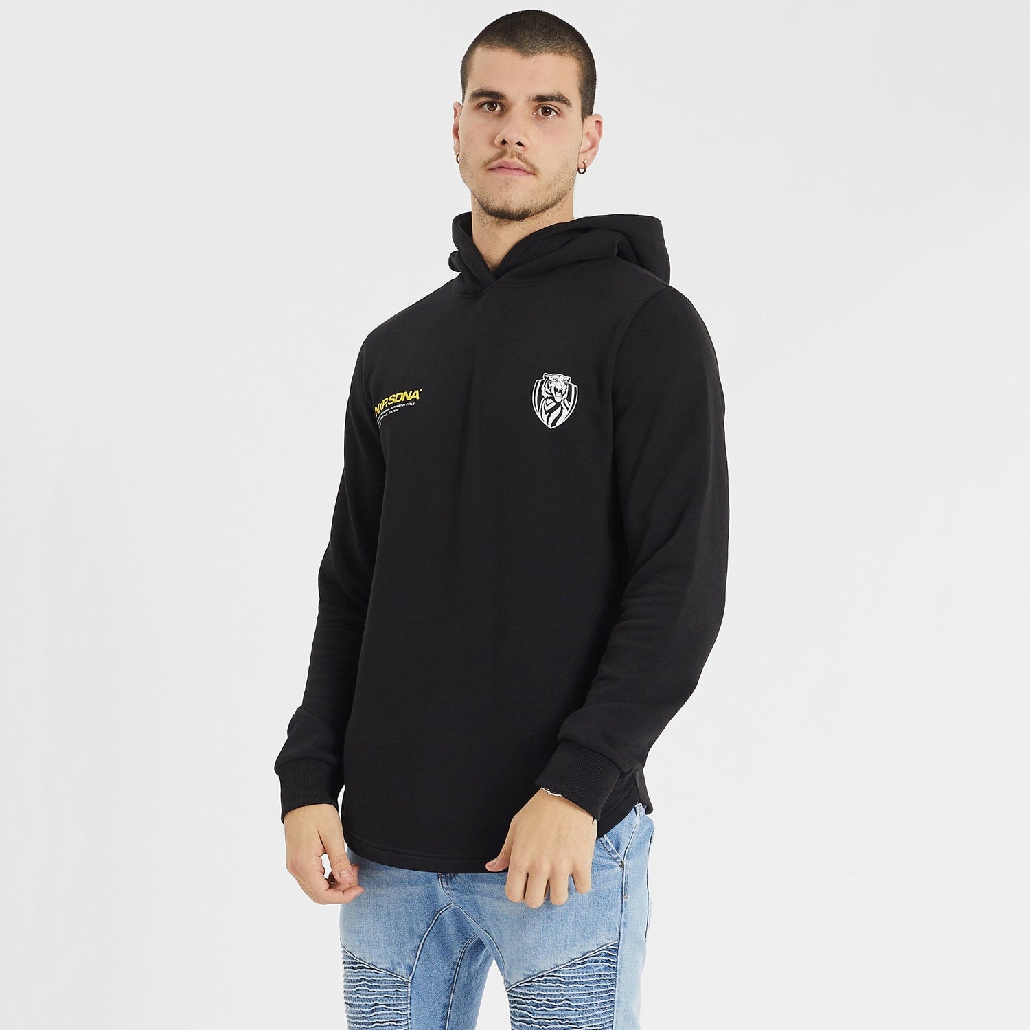 Richmond Tigers Curved Hem Hoodie Jet Black