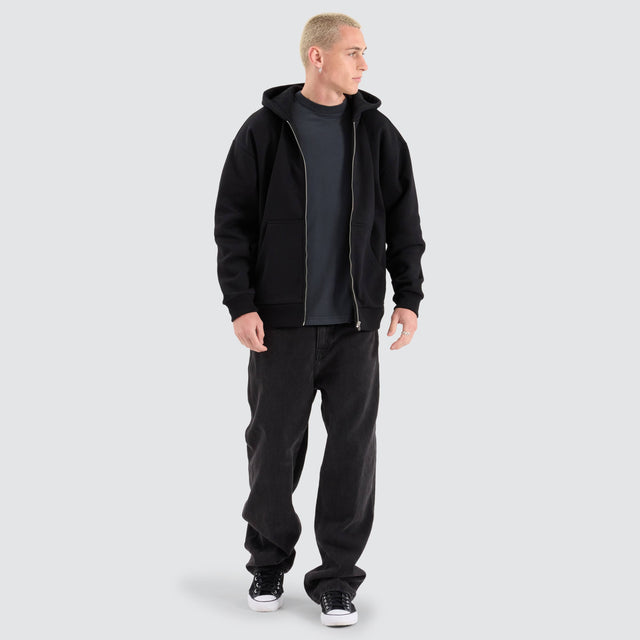 Rosthern Relaxed Zip Through Hoodie Jet Black